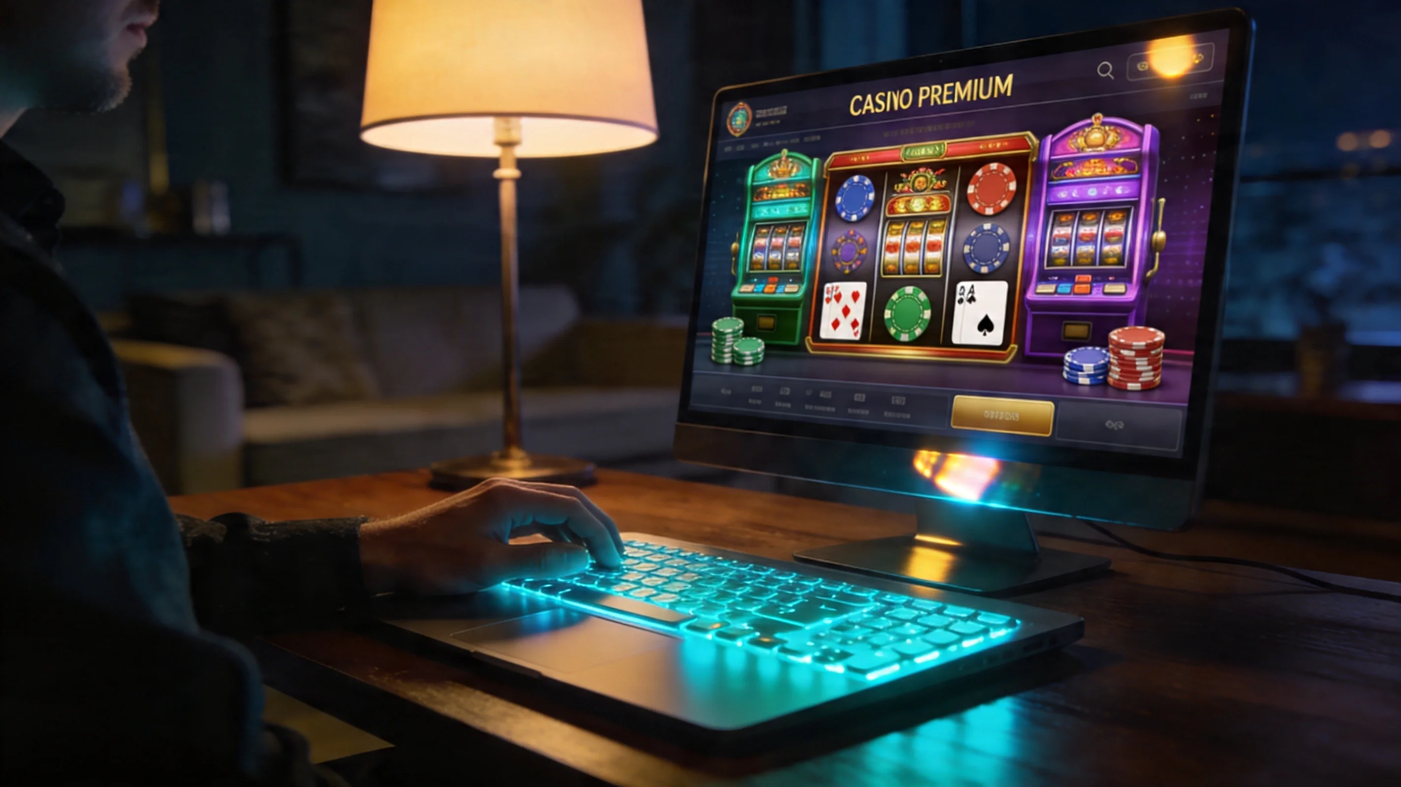 Joueur utilisant un casino en ligne premium sur ordinateur portable