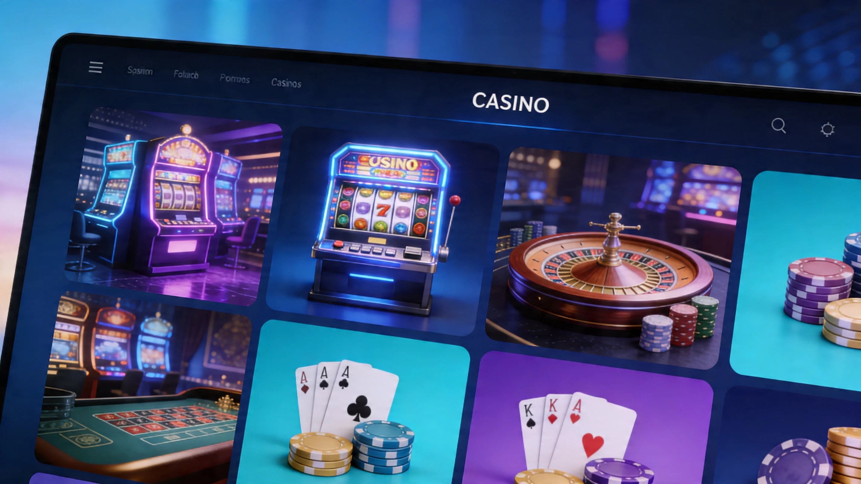 Interface moderne de casino en ligne avec ambiance haut de gamme